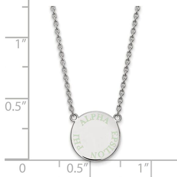 Sterling Silver Alpha Epsilon Phi Small Lt Green Enamel Necklace - Picture 2 of 4
